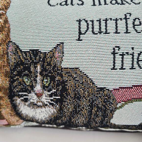 Vintage Cat Tapestry Pillow Cats Make Purrfect Friends Small Tabby Ribbon 11X7 - Picture 9 of 13